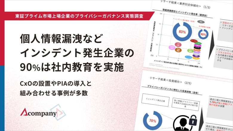 【東証プライム市場上場企業のプライバシーガバナンス実態調査】個人情報漏洩などインシデント発生企業の90%は社内教育を実施 ーー CxOの設置やPIAの導入と組み合わせる事例が多数