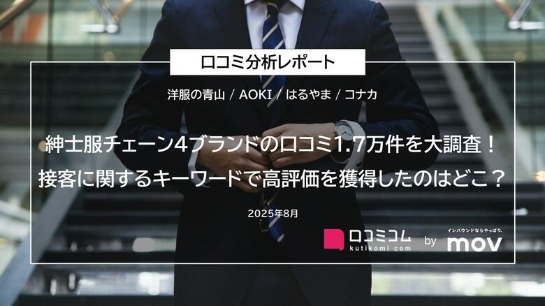 紳士服チェーン4ブランドの口コミ1.7万件を大調査!接客に関するキーワードで高評価を獲得したのはどこ?