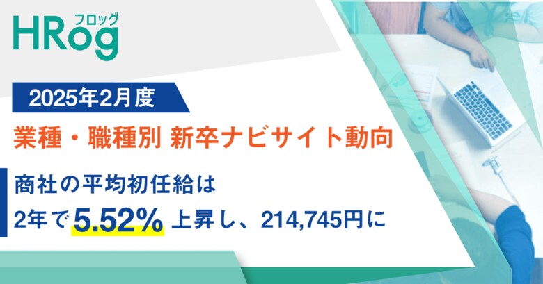 商社の平均初任給は2年で5.52%上昇し、214,745円に【2025年2月度 業種・職種別 新卒ナビサイト動向】
