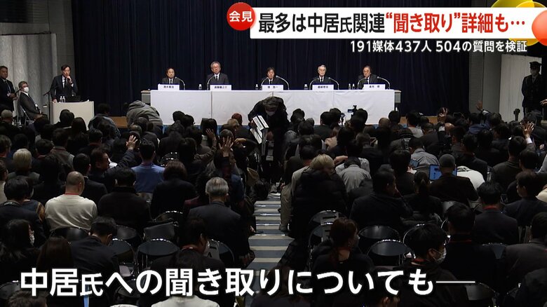 記者が手を挙げて質問をする様子