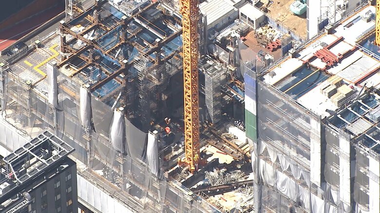 上空から見た事故現場（19日午前）