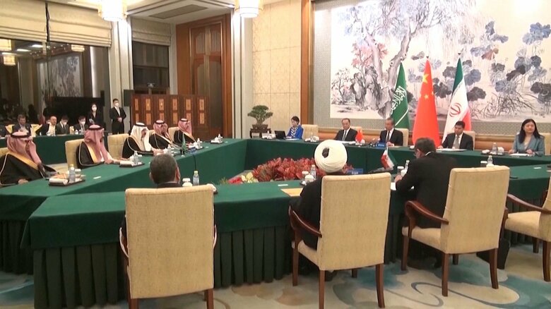 中国仲介のもと行われたサウジとイランの協議（北京・3月10日）
