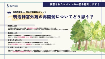 【明治神宮外苑の再開発についてどう思う?外苑再開発と、明治神宮維持のジレンマ】Surfvoteで意見を募集中
