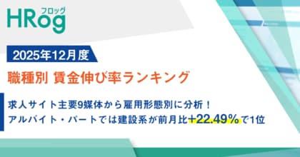 求人サイト主要9媒体から雇用形態別に分析！アルバイト・パートでは建設系が前月比+22.49％で1位【2025年12月度 職種別 賃金伸び率ランキング】