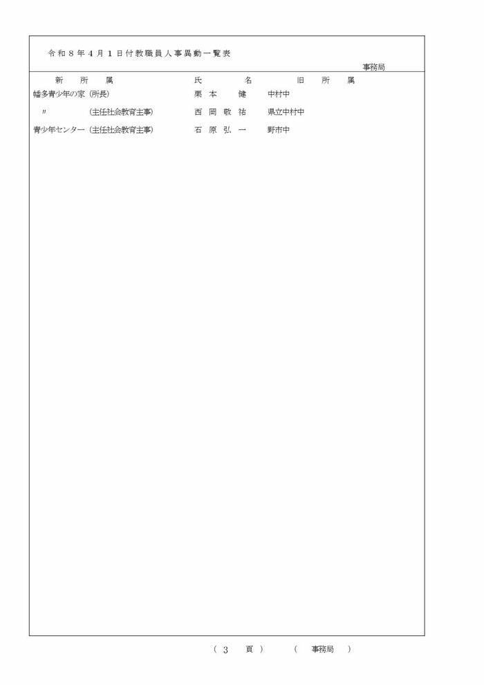 高知県教職員の人事異動【事務局】 3/3