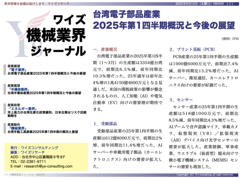 【台湾情報】米国の対中輸出規制、ホワイトリスト協力で台湾封止・検査業に転注増<ワイズ機械業界ジャーナル2025年6月第2週号発行>