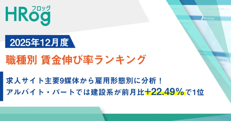 求人サイト主要9媒体から雇用形態別に分析！アルバイト・パートでは建設系が前月比+22.49％で1位【2025年12月度 職種別 賃金伸び率ランキング】