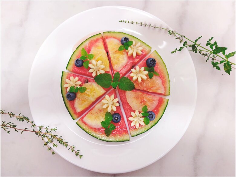 かわいらしい「スイカピザ」（提供：あっぷるさん）