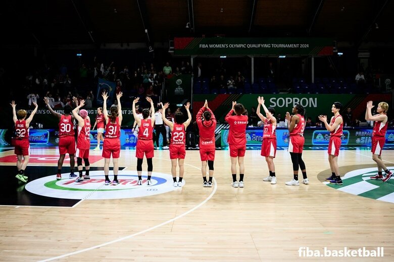 スペインに勝利したバスケ女子日本代表（8日、ハンガリー・ショプロン）
