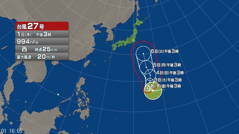 台風27号の進路予想図