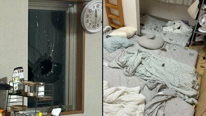 【視聴者撮影】「子どもかばった直後に…」突風で約10cmの石が窓ガラス突き破る　ベランダ排水追いつかず浸水し車中泊する人も