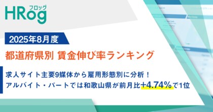 求人サイト主要9媒体から雇用形態別に分析!アルバイト・パートでは和歌山県が前月比+4.74%で1位【2025年8月度 都道府県別 賃金伸び率ランキング】