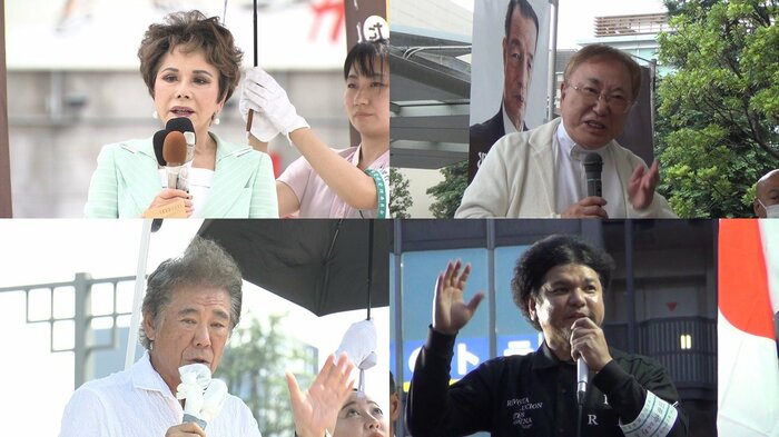 左上:デヴィ夫人、右上:高須克弥院長、左下:西岡徳馬さん、右下:関暁夫さん