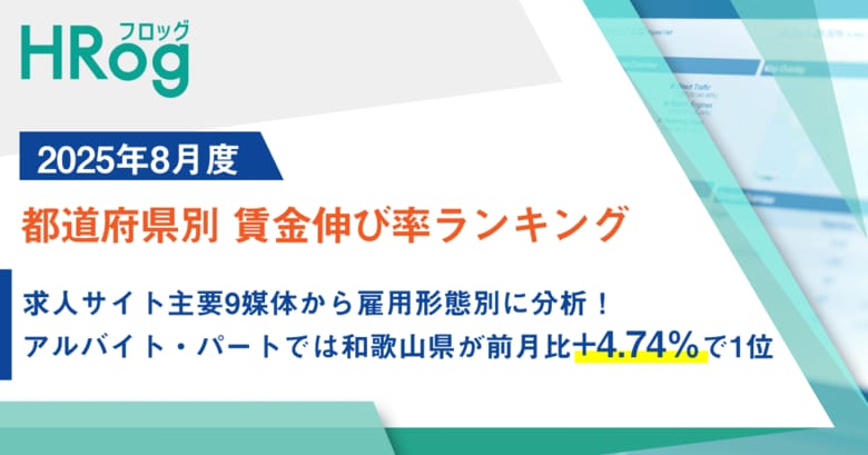 求人サイト主要9媒体から雇用形態別に分析!アルバイト・パートでは和歌山県が前月比+4.74%で1位【2025年8月度 都道府県別 賃金伸び率ランキング】