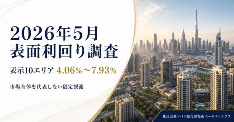ドバイ総研、2026年5月の表面利回りを調査　表示10エリアは4.06%～7.93%