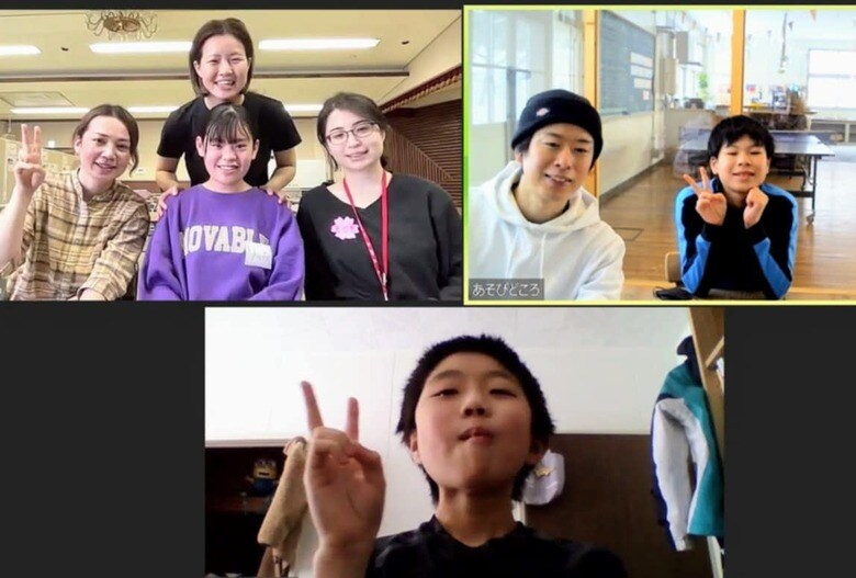 オンラインで世界とつながる（右上の左が廣瀬さん）