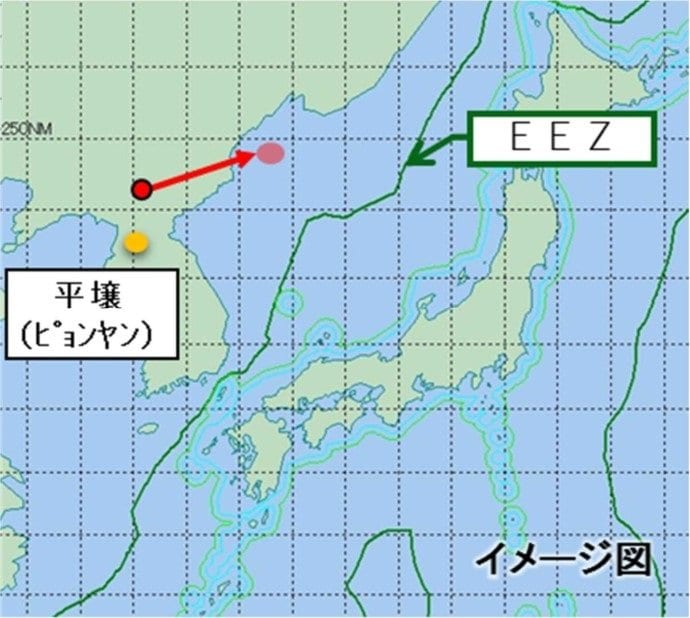 ８時７分頃、北朝鮮の内陸部（慈江道・竜林郡・都陽里）から、弾道ミサイルの可能性があるものを東方向に発射。通常の弾道軌道だとすれば約500km飛翔。(防衛省発表資料･2022年1月5日)