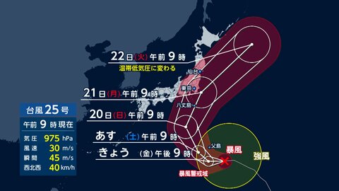 【台風情報】シルバーウィークに25号暴風域伴い関東接近か　きょう夕方小笠原諸島へ　日曜から月曜に警報級大雨・暴風の恐れ