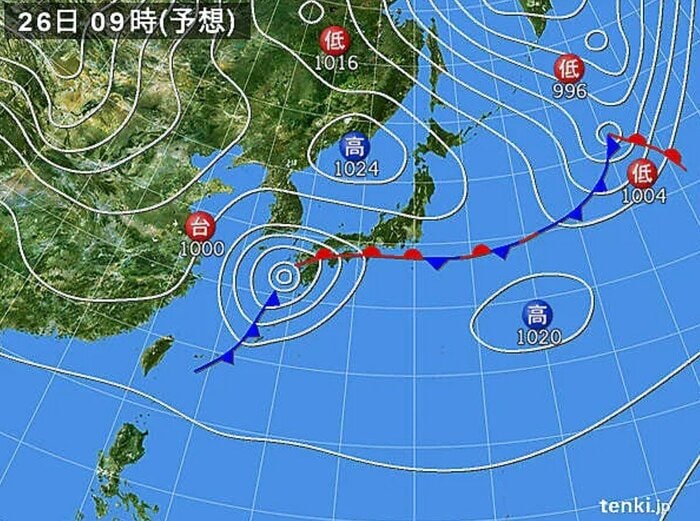 天気図　26日午前9時予想　日本気象協会 tenki.jpより