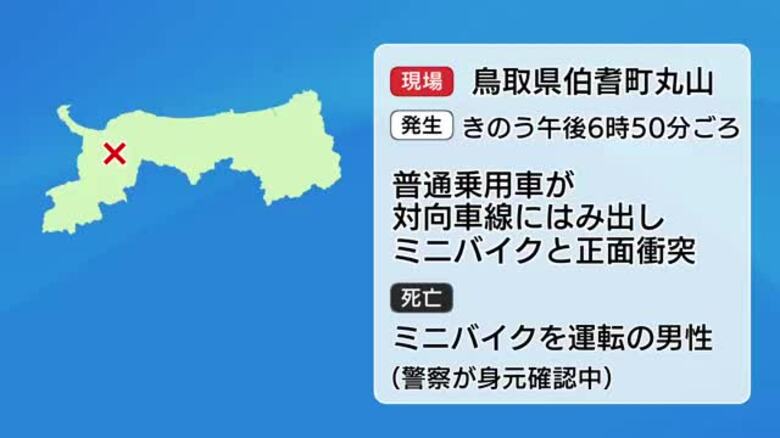 ミニバイク運転の男性が死亡 乗用車が対向車線にはみ出す（鳥取・伯耆町）｜FNNプライムオンライン