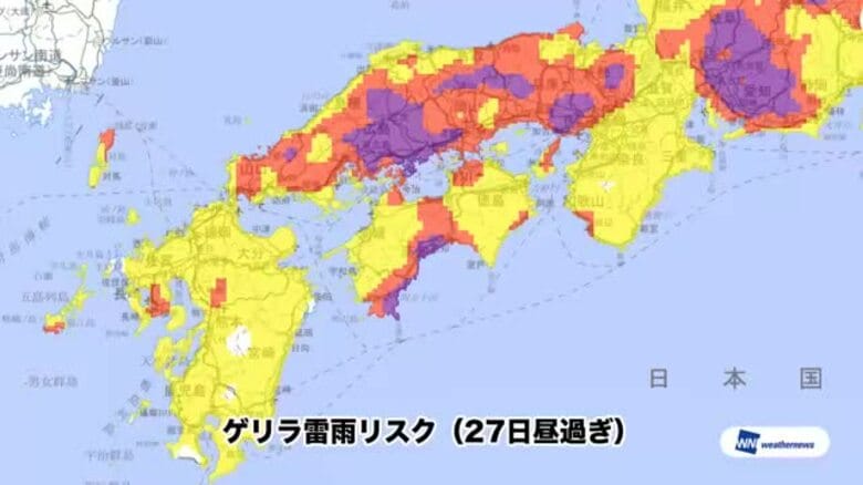 あすは《ゲリラ雷雨》に注意　２７日（木）西日本で大気の状態が不安定に｜FNNプライムオンライン