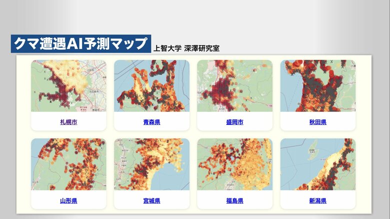 「クマ遭遇AI予測マップ」（上智大学・深澤研究室が公開）