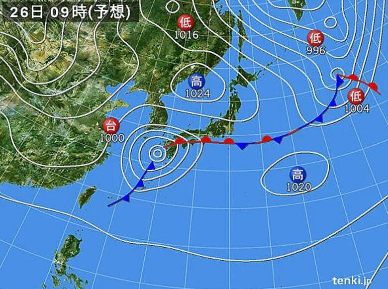 天気図　26日午前9時予想　日本気象協会 tenki.jpより