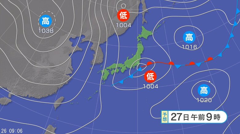 27日午前9時の予想天気図