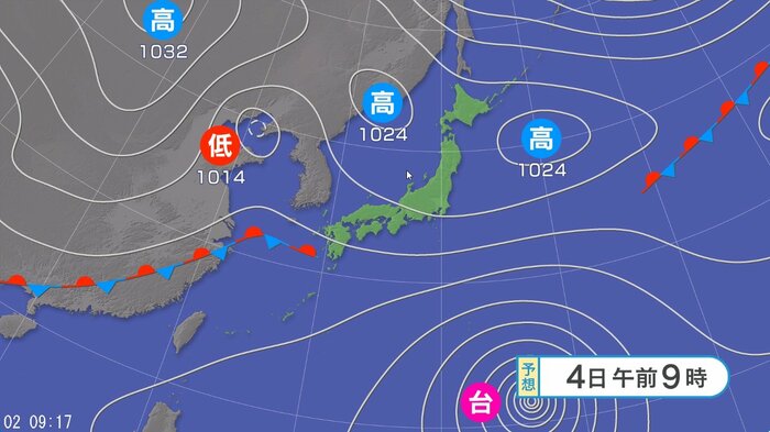 天気図　4日午前9時の予想