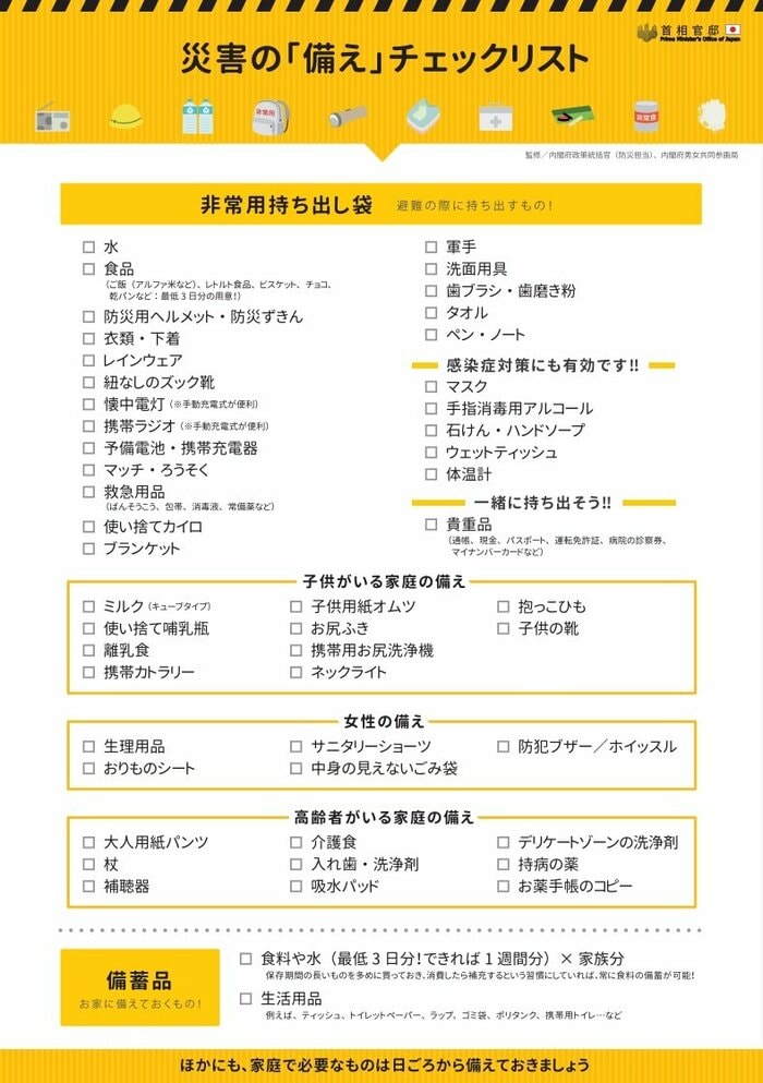 (引用:首相官邸 災害の「備え」チェックリスト)