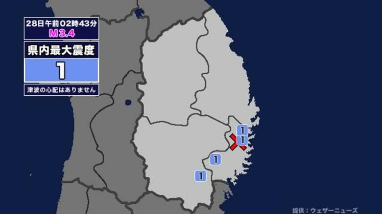【地震】岩手県内で震度1 岩手県沿岸南部を震源とする最大震度1の地震が発生 津波の心配なし｜FNNプライムオンライン