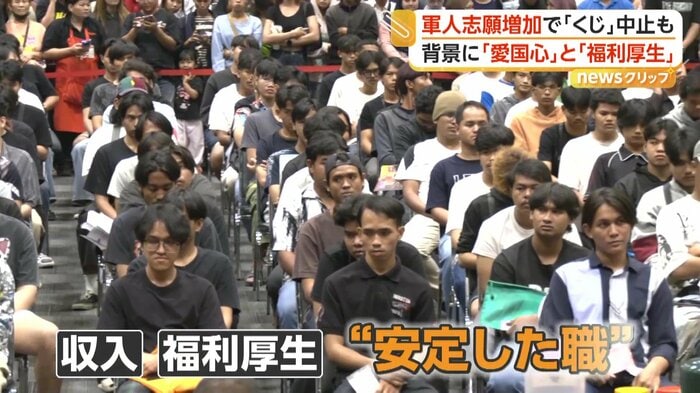 徴兵検査の会場に集まる人々