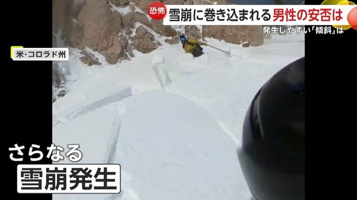 撮影者の足元で崩れ始めた雪（Colorado Avalanche Information Center）