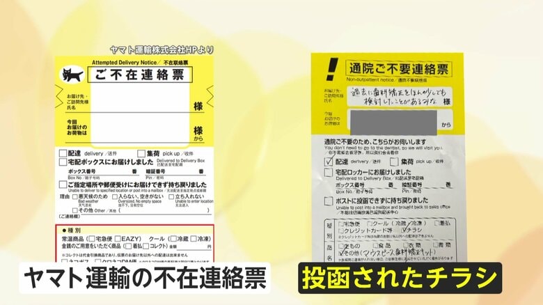 「無断利用は一切認めていない」宅配便不在票を模倣“歯の矯正”チラシが物議…SNSで「迷惑極まりない」批判殺到　ヤマト運輸は配布中止申し入れ｜FNNプライムオンライン