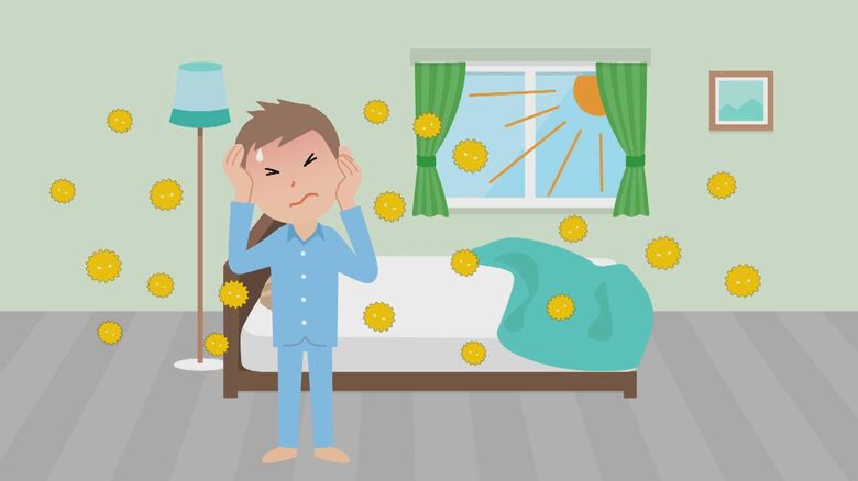 寝ている間に床などに溜まった花粉が原因