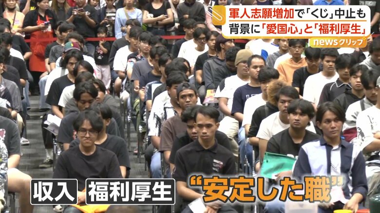 徴兵検査の会場に集まる人々