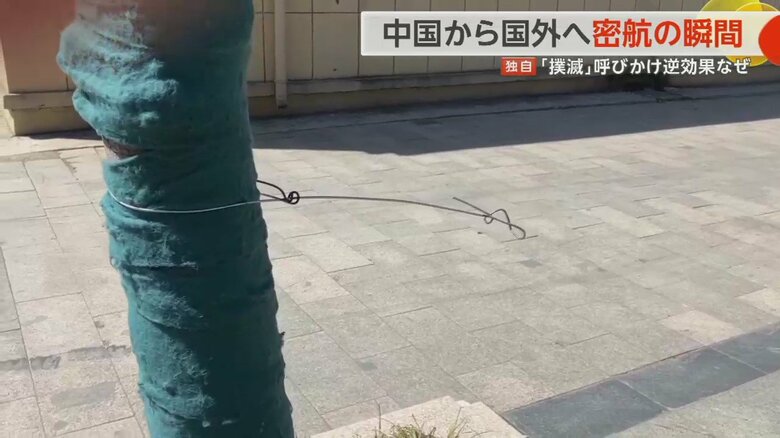 現場では横断幕は取り除かれ針金だけが残されていた