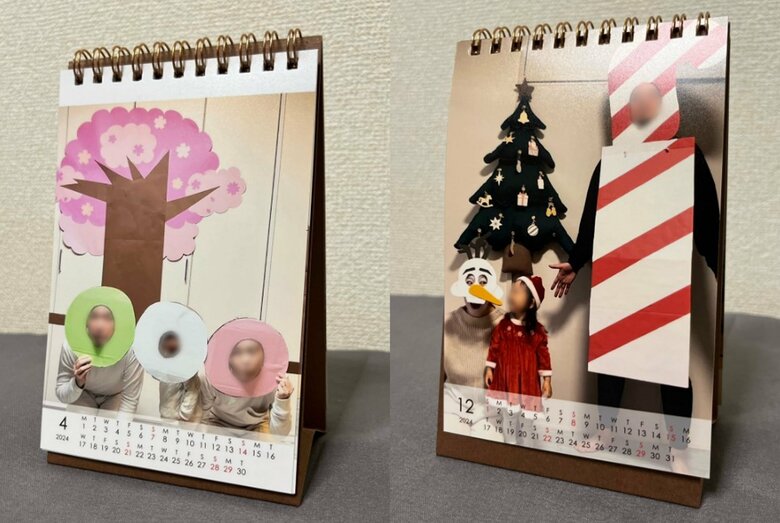 卓上タイプのカレンダー　左：4月　右：12月（提供：ぺんこさん）