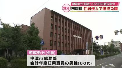 中津市の男性職員　懲戒免職処分　正当な理由なく他人の住居に侵入　罰金10万円の略式命令　大分