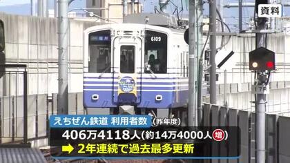 えちぜん鉄道の利用者、初の400万人突破　2年連続で過去最多を更新　新幹線開業効果で観光利用が4割占める　福井