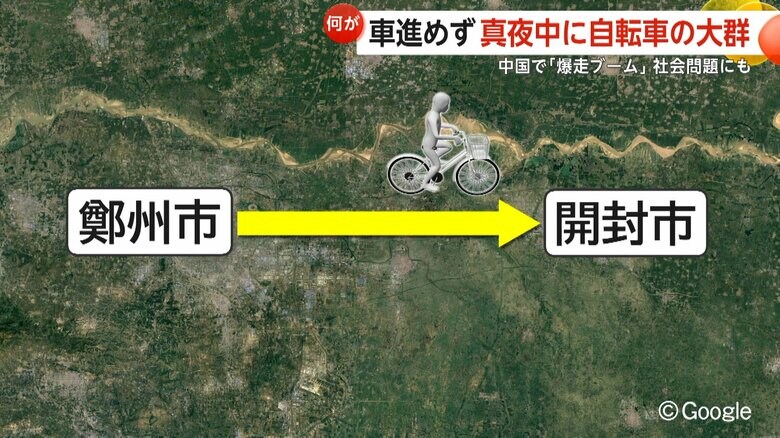 鄭州市から約50km離れた開封市まで自転車移動するのがブームに