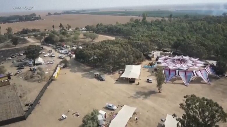 襲撃された音楽フェス会場（イスラエル南部・10月7日）