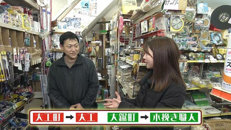 左)仲安大工道具店・仲安昭人さん　右)テレビ静岡・大森アナ