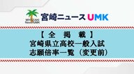 【全掲載】宮崎県立高校一般入試　志願倍率一覧（変更前）過去10年で最も低い0.73倍に　私立高校の授業料実質無償化が影響か