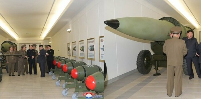 画面左にKN-23ミサイル 右に火山31弾頭(左) KN-23ミサイル(右)(労働新聞・2023年3月28日)