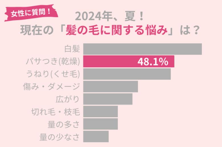 2024年夏、「髪の毛に関する悩み」を調査!夏の髪の毛の『パサつき(乾燥)』の対処法とは?
