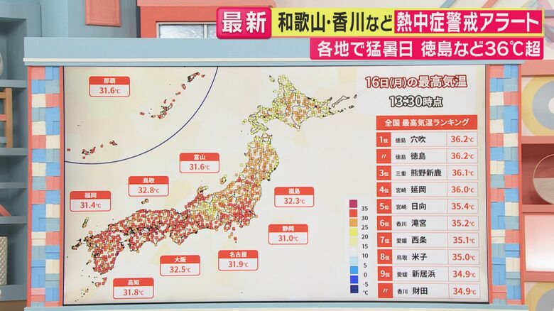 全国最高気温ランキング（6月16日）