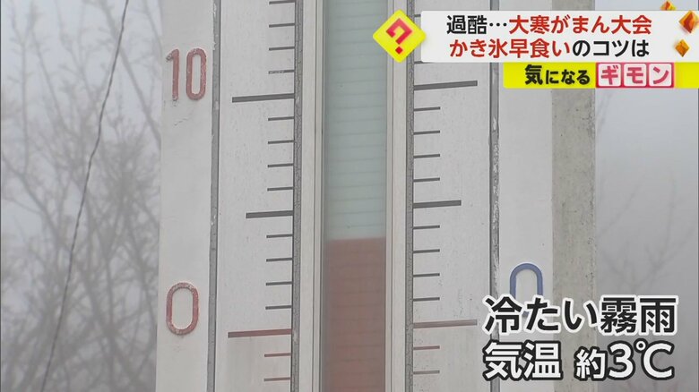 気温3度を指す温度計