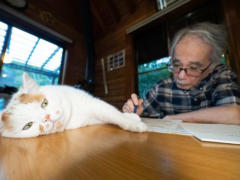 お父さんの前でごろんとリラックスのメイくん（提供：MARCOさん）