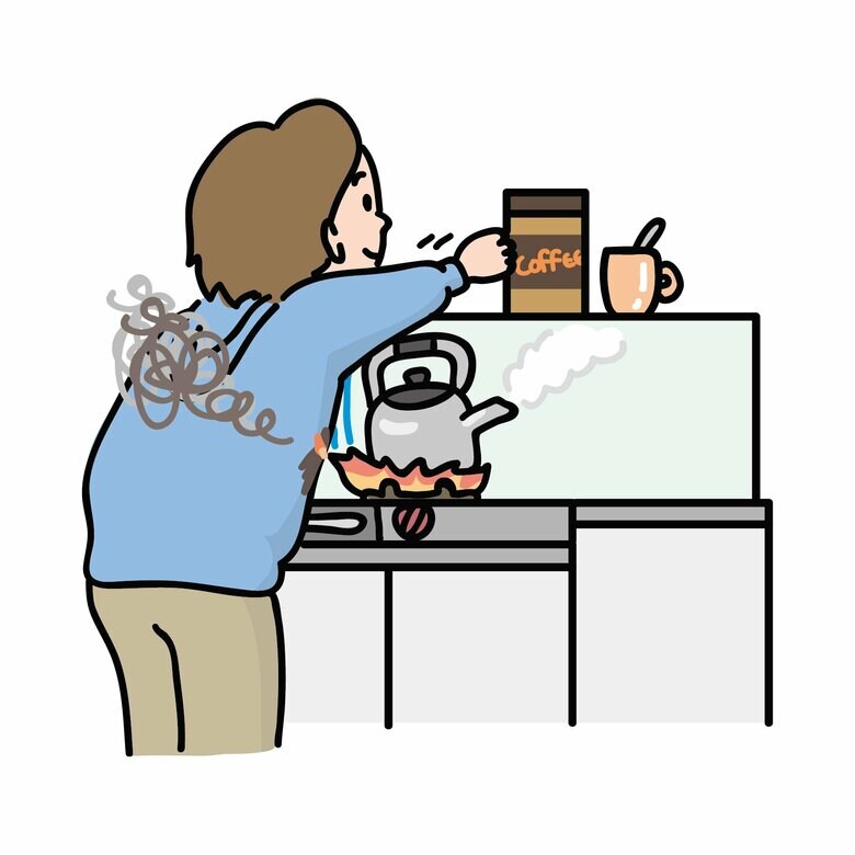 コンロ奥の物を取ろうとして服に着火するケースも